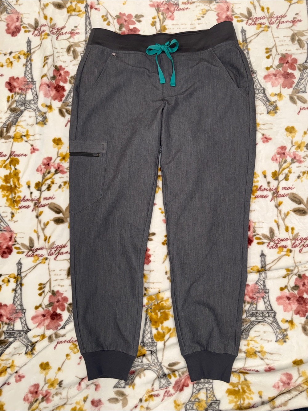 Figs Women’s Charcoal Joggers with Teal Drawstring